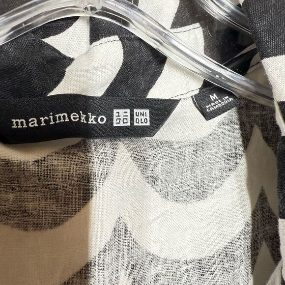Marimekko Uniqlo Laine Short Sleeve Black White Shirt Dress Size M Linen Button - Picture 11 of 12